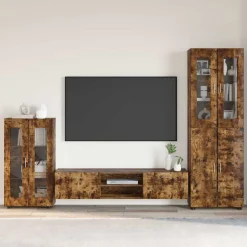 vidaXL Tv-meubelset FLORIN 3 st Gerookt eiken Bewerkt hout
