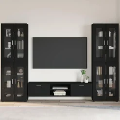 vidaXL Tv-meubelset FLORIN 3 st Zwart Bewerkt hout
