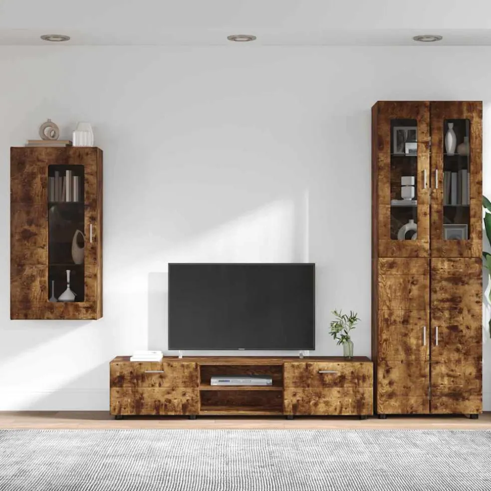 vidaXL Tv-meubelset FLORIN 3 st Gerookt eiken Bewerkt hout