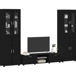 vidaXL Tv-meubelset FLORIN 3 st Zwart Bewerkt hout