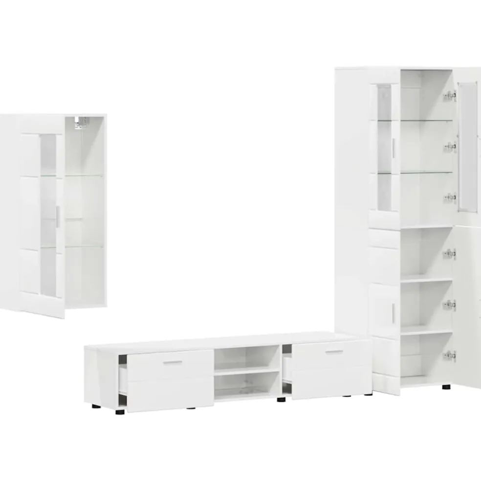 vidaXL Tv-meubelset FLORIN 3 st Hoogglans wit Bewerkt hout