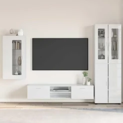 vidaXL Tv-meubelset FLORIN 3 st Hoogglans wit Bewerkt hout