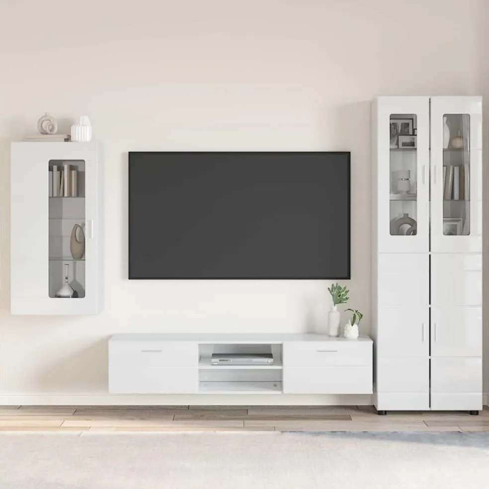 vidaXL Tv-meubelset FLORIN 3 st Hoogglans wit Bewerkt hout