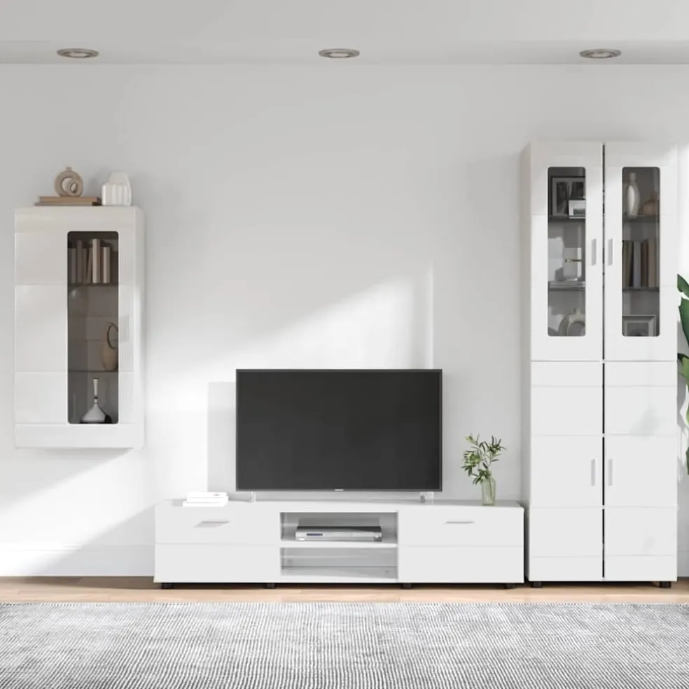 vidaXL Tv-meubelset FLORIN 3 st Hoogglans wit Bewerkt hout
