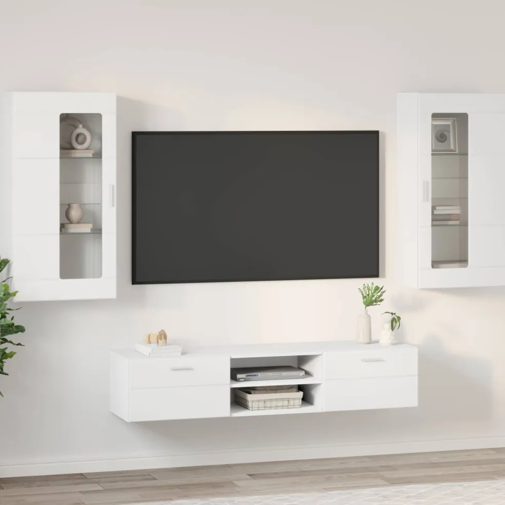 vidaXL Tv-meubelset FLORIN 3 st Wit Bewerkt hout