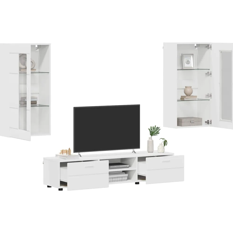 vidaXL Tv-meubelset FLORIN 3 st Wit Bewerkt hout