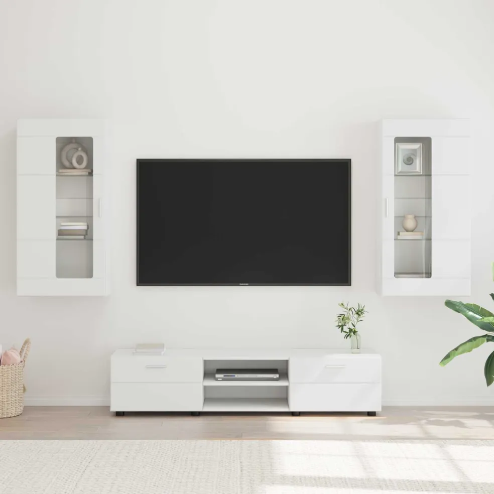 vidaXL Tv-meubelset FLORIN 3 st Wit Bewerkt hout