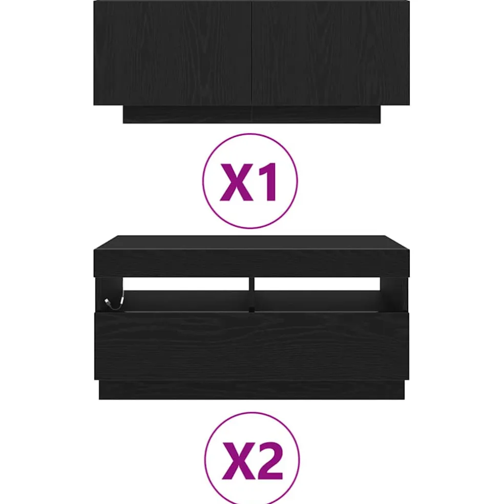 vidaXL Tv-meubelset 3 st Zwart Bewerkt hout
