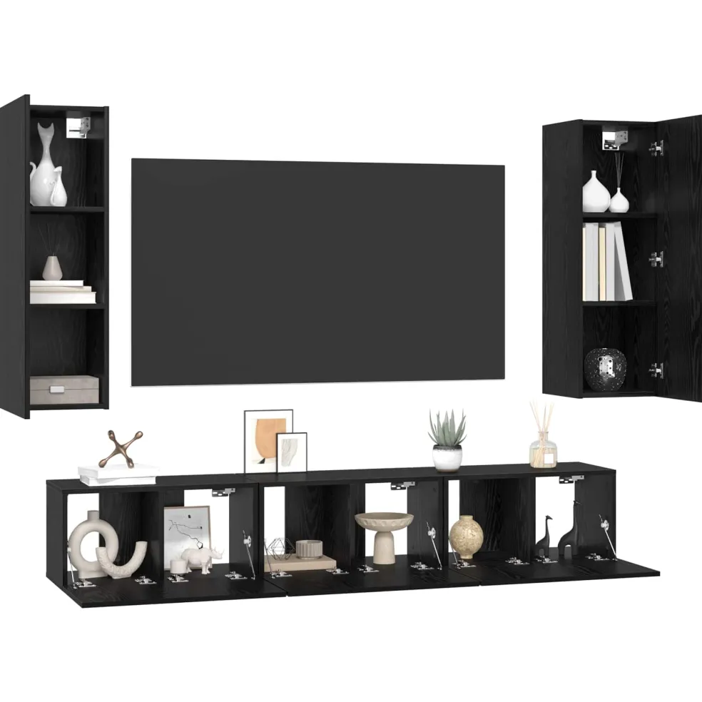 vidaXL Tv-meubelset 5 st Zwart Eiken Bewerkt hout