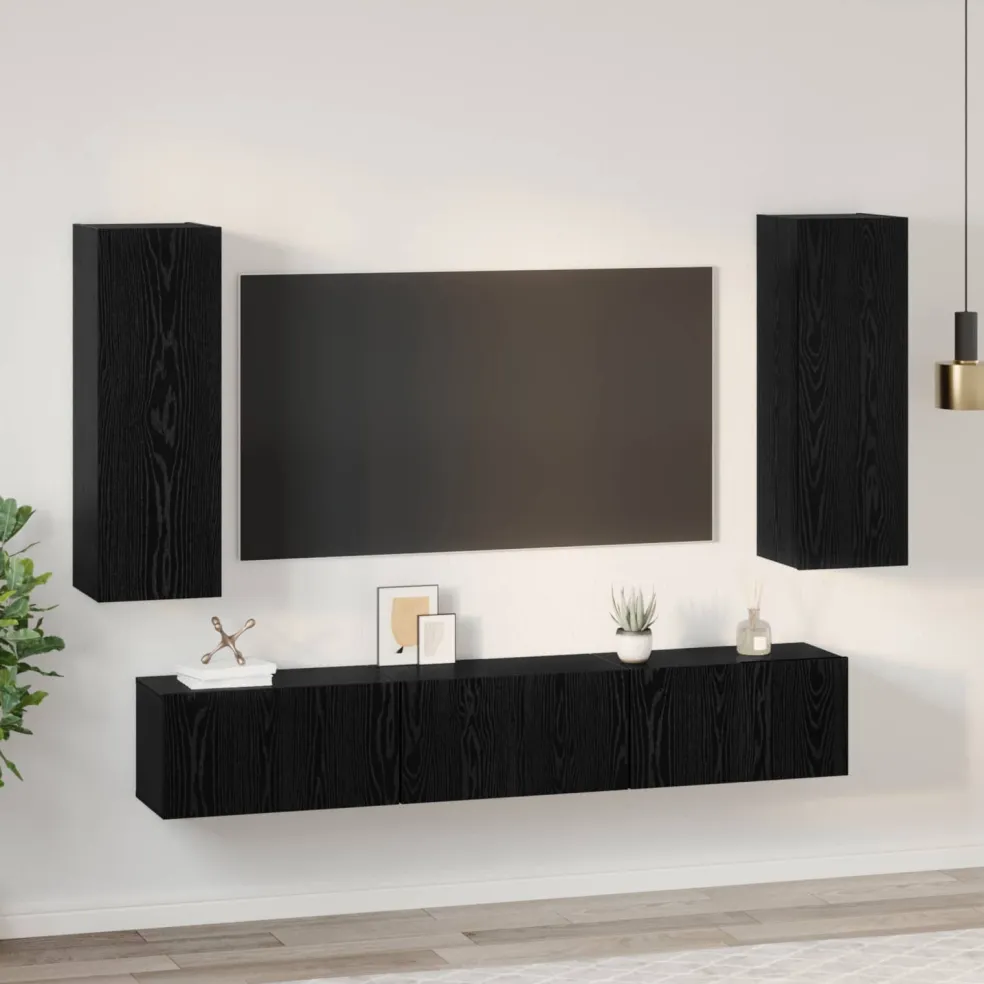 vidaXL Tv-meubelset 5 st Zwart Eiken Bewerkt hout