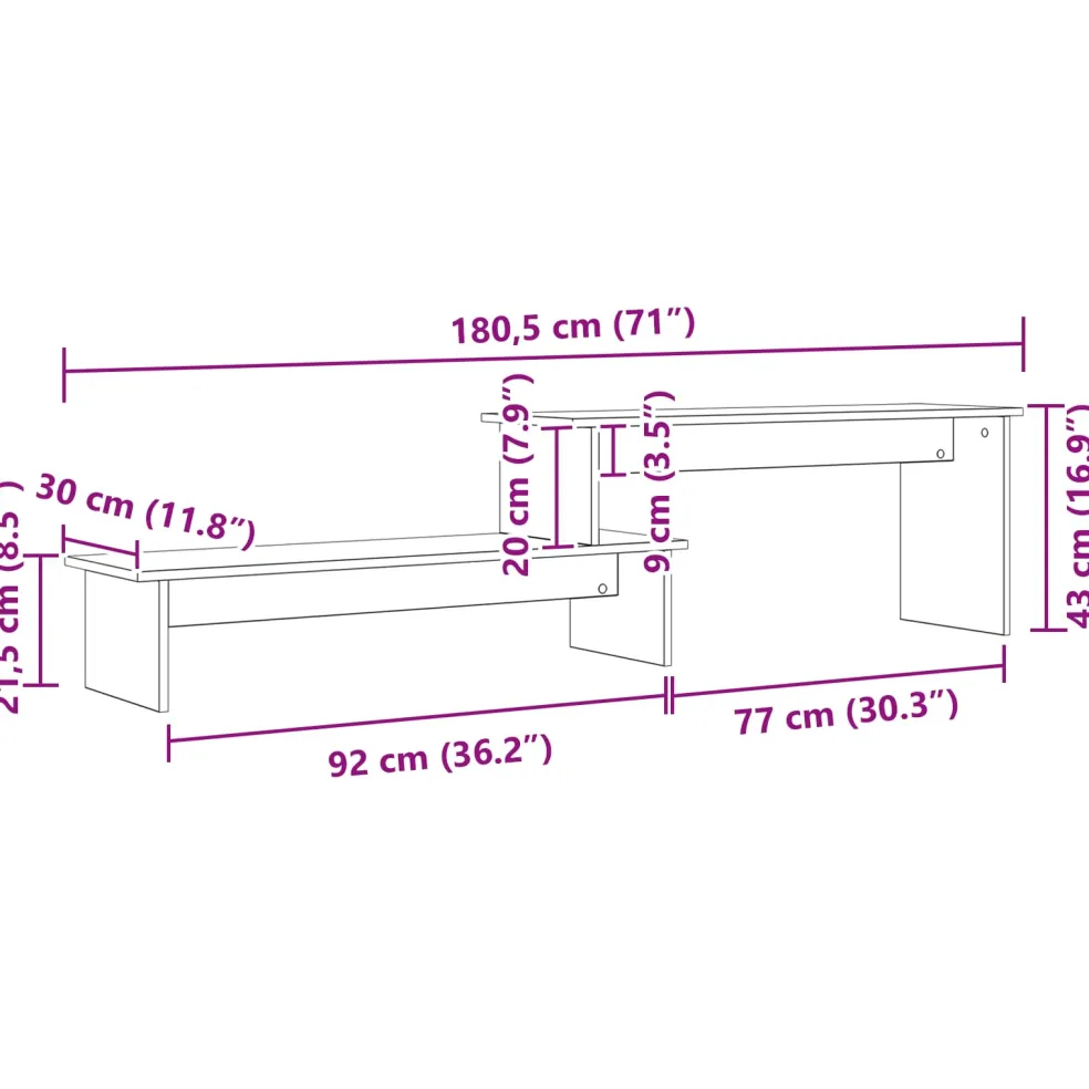 vidaXL Tv-meubelset 180,5 x 30 x 43 cm Zwart Eiken Bewerkt hout