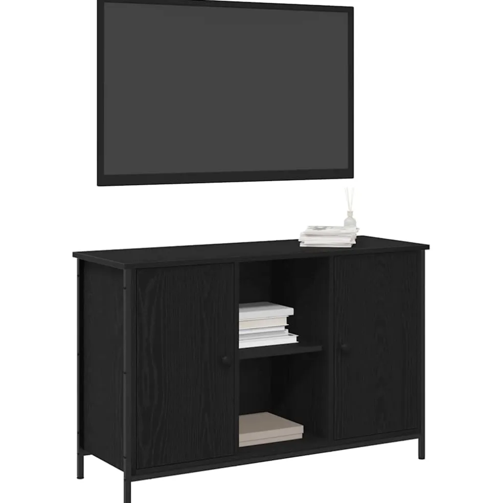 vidaXL Tv-meubelset 101 x 35 x 65 cm Zwart Eiken Bewerkt hout