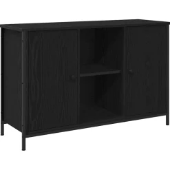 vidaXL Tv-meubelset 101 x 35 x 65 cm Zwart Eiken Bewerkt hout