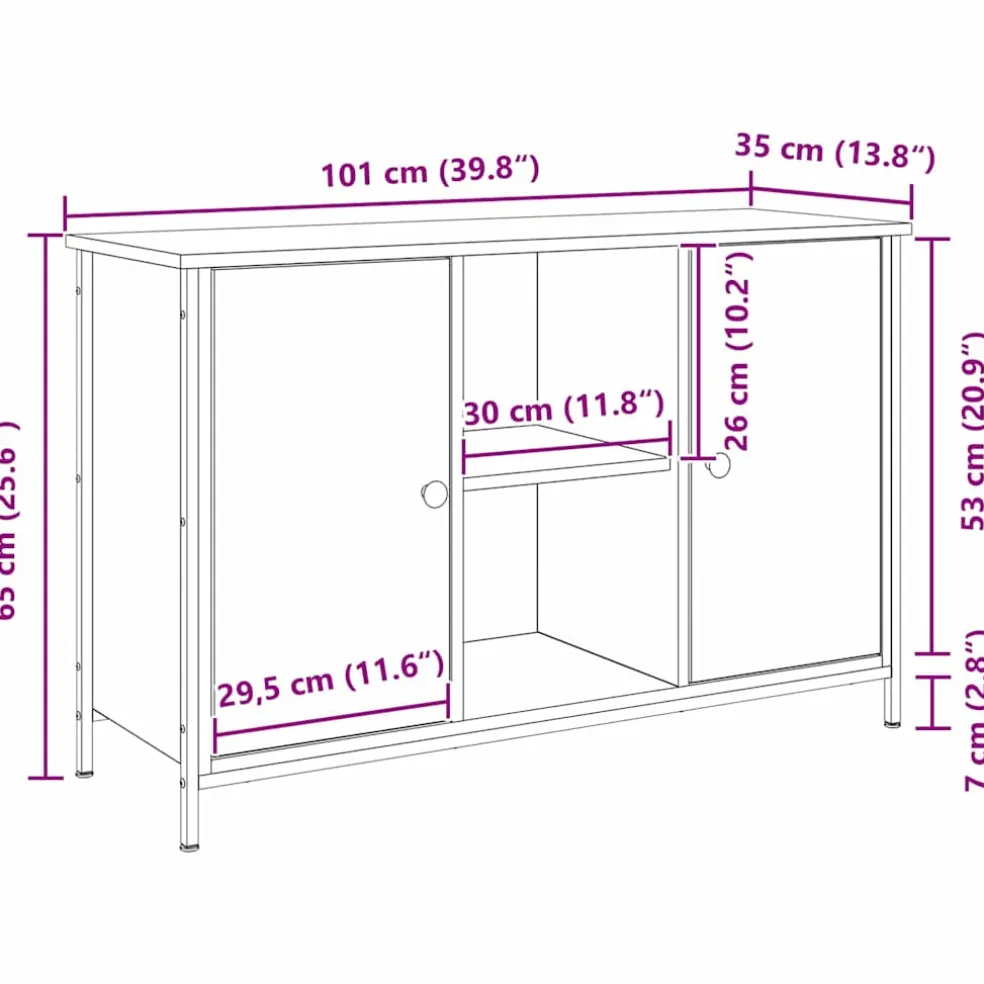 vidaXL Tv-meubelset 101 x 35 x 65 cm Zwart Eiken Bewerkt hout
