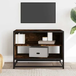 vidaXL Tv-meubel 61x40x46 cm bewerkt hout metaal gerookt eikenkleurig