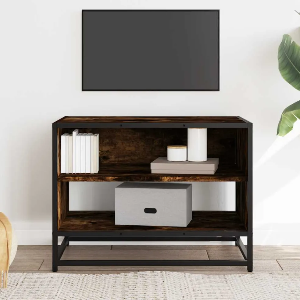vidaXL Tv-meubel 61x40x46 cm bewerkt hout metaal gerookt eikenkleurig