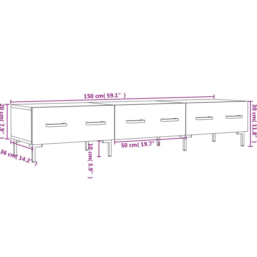 vidaXL Tv-meubel 150x36x30 cm bewerkt hout hoogglans wit