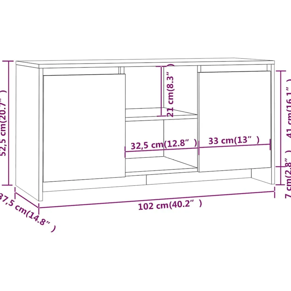 vidaXL Tv-meubel 102x37,5x52,5 cm bewerkt hout sonoma eikenkleurig