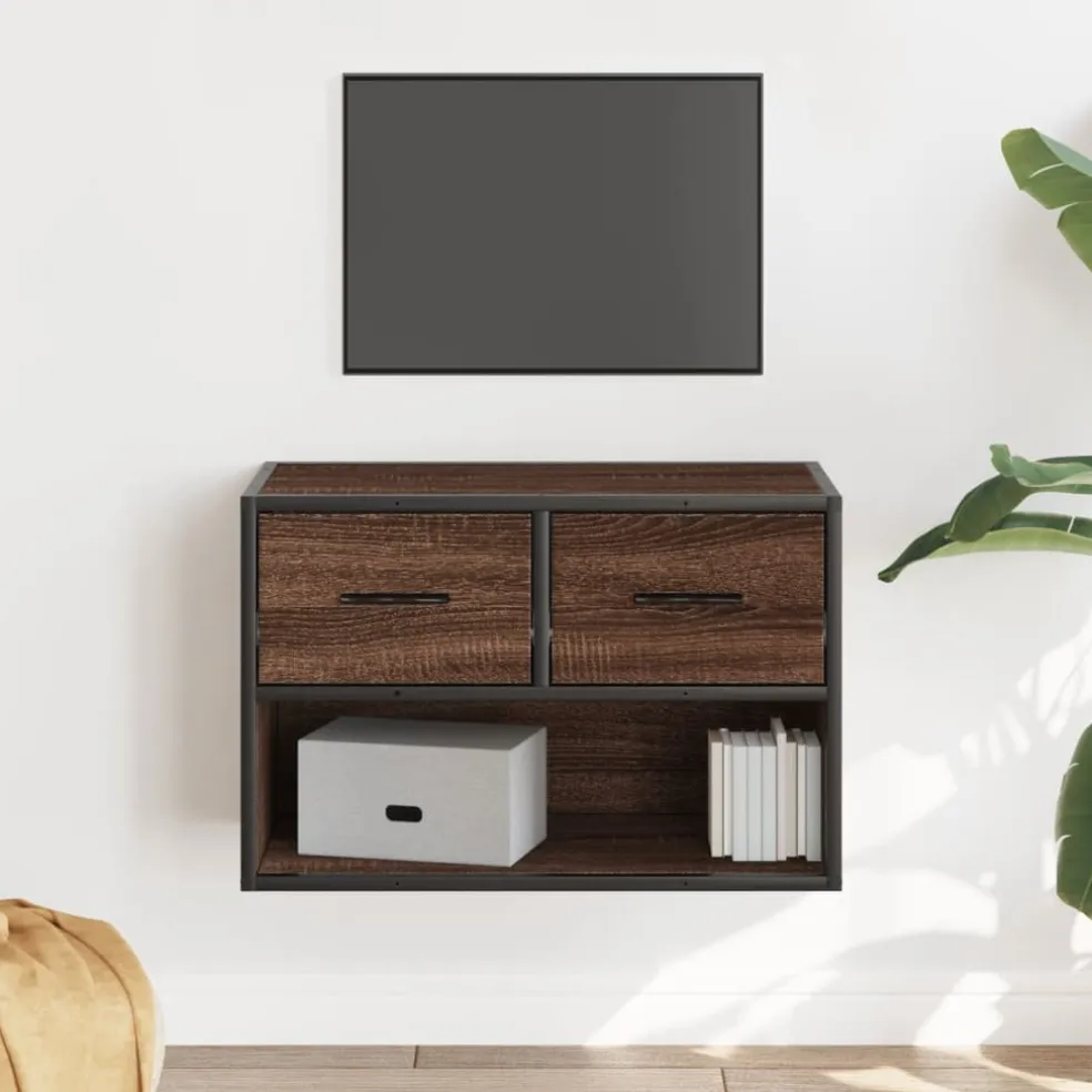 vidaXL Tv-meubel 60x31x39,5 cm bewerkt hout metaal bruin eikenkleurig