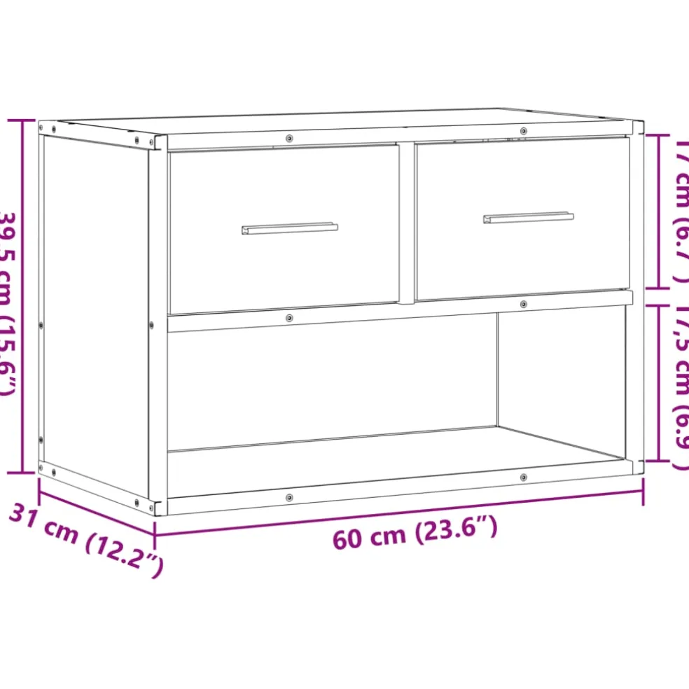 vidaXL Tv-meubel 60x31x39,5 cm bewerkt hout metaal bruin eikenkleurig
