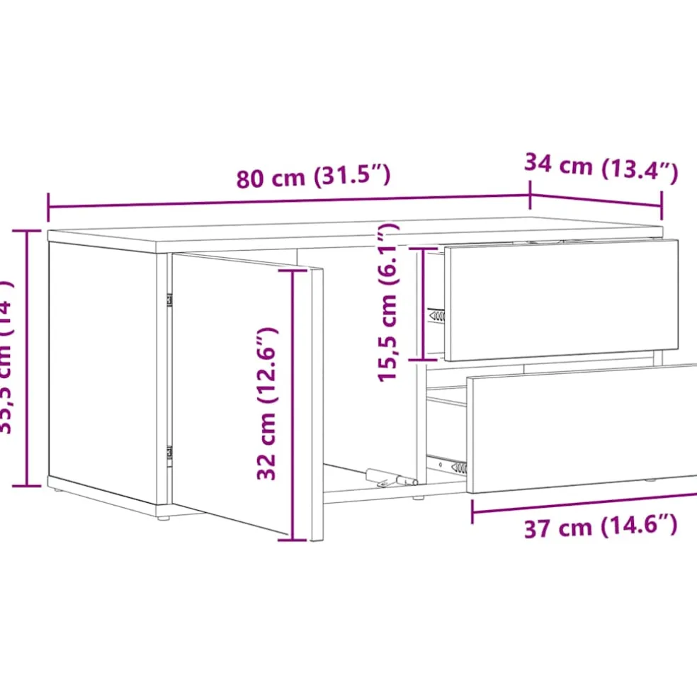 vidaXL Tv-meubel 80x34x35,5 cm bewerkt hout artisanaal eikenkleur