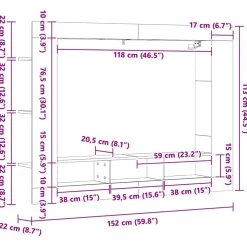 vidaXL Tv-meubel 152x22x113 cm bewerkt hout grijs sonoma eikenkleurig