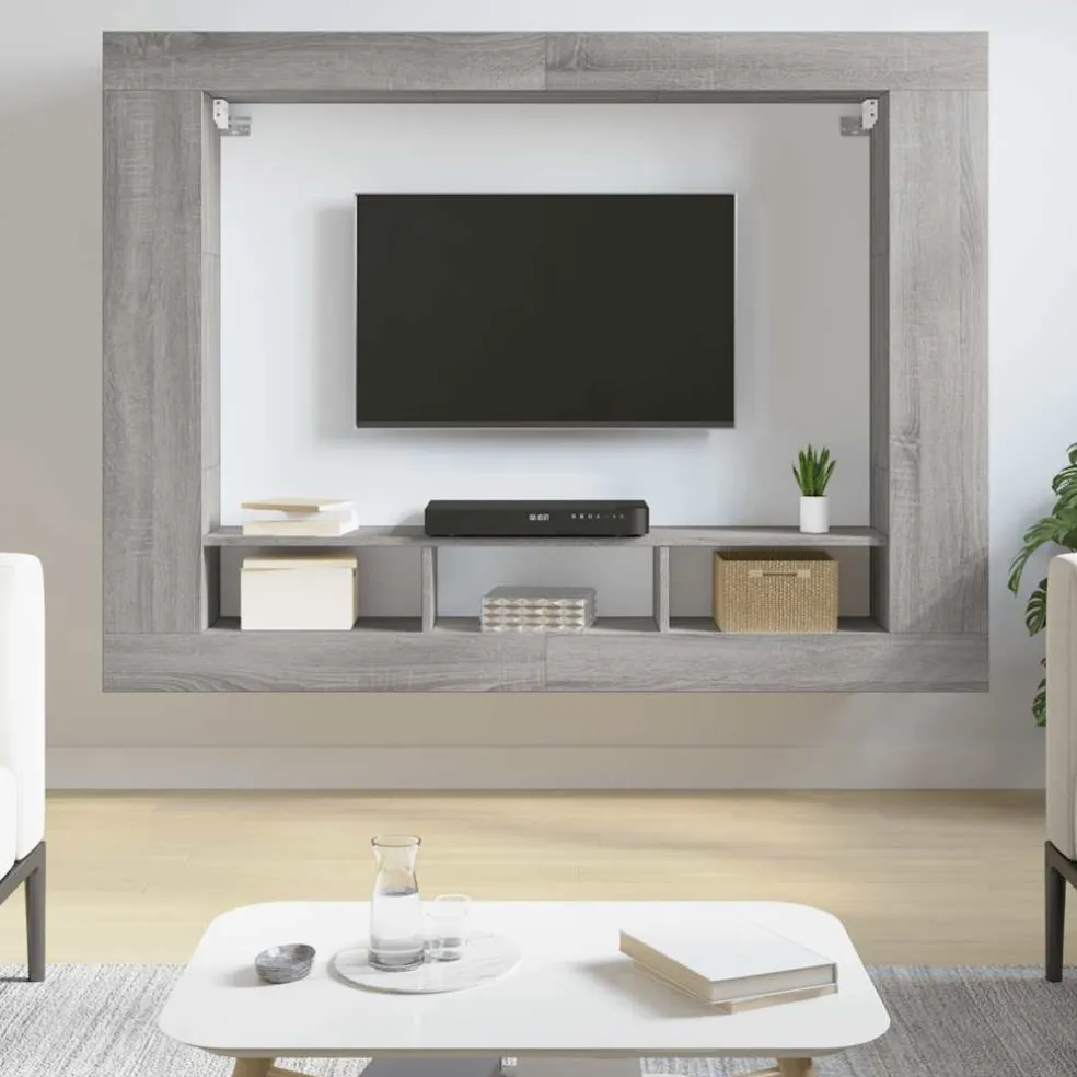 vidaXL Tv-meubel 152x22x113 cm bewerkt hout grijs sonoma eikenkleurig