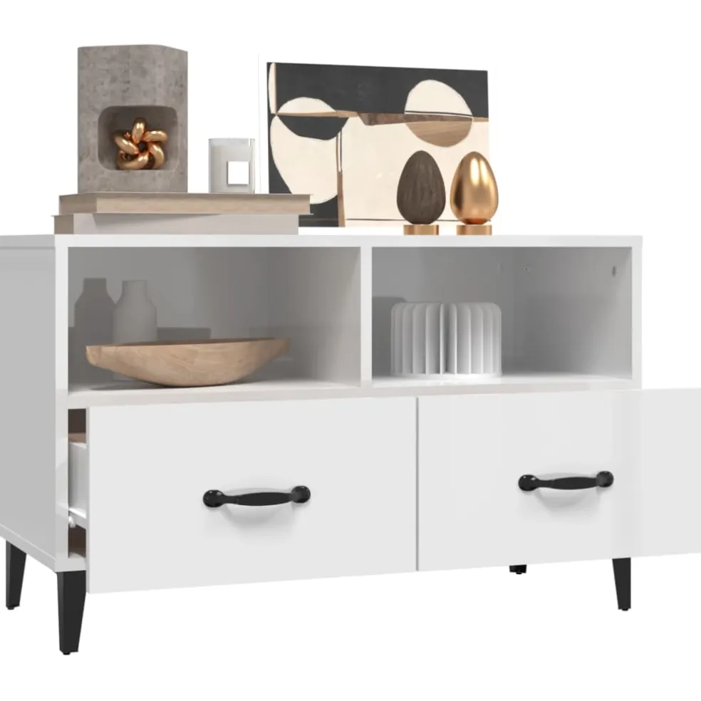 vidaXL Tv-meubel 80x36x50 cm bewerkt hout hoogglans wit