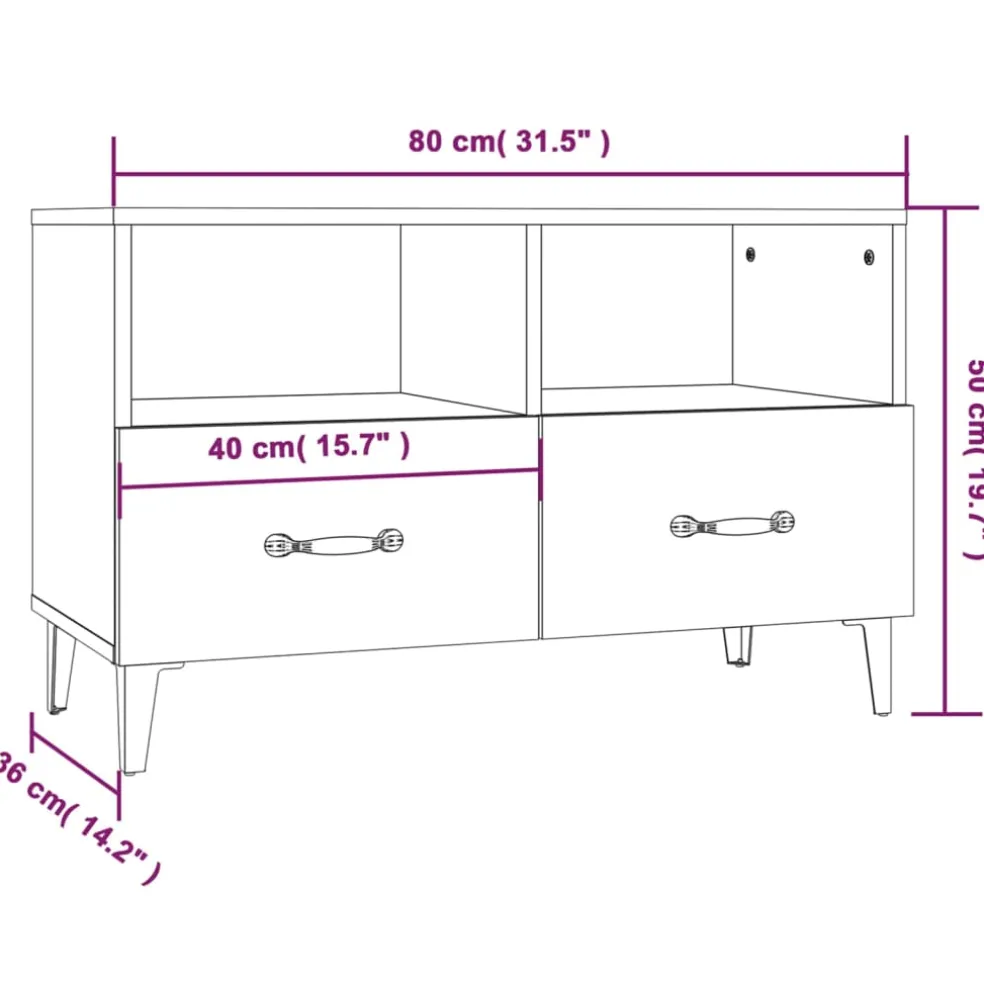 vidaXL Tv-meubel 80x36x50 cm bewerkt hout hoogglans wit