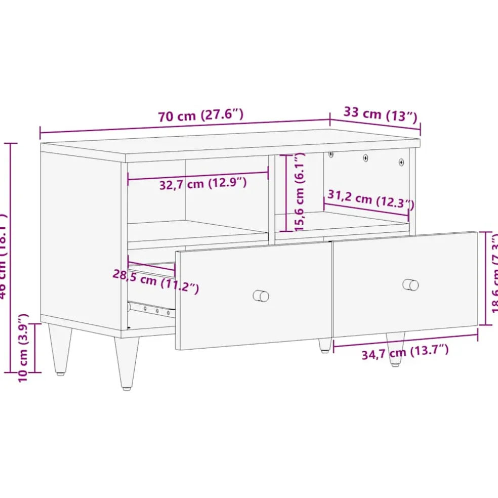 vidaXL Tv-meubel 70x33x46 cm massief mangohout