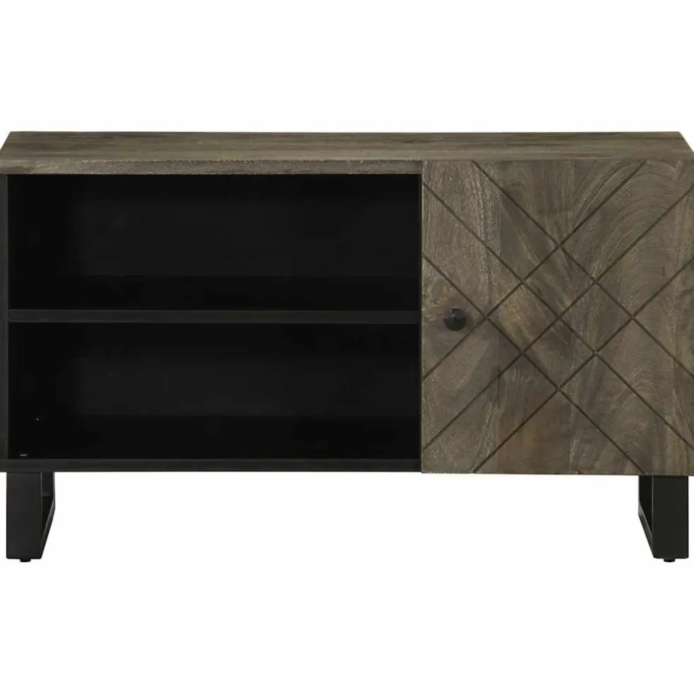 vidaXL Tv-meubel 80x33x46 cm massief mangohout zwart