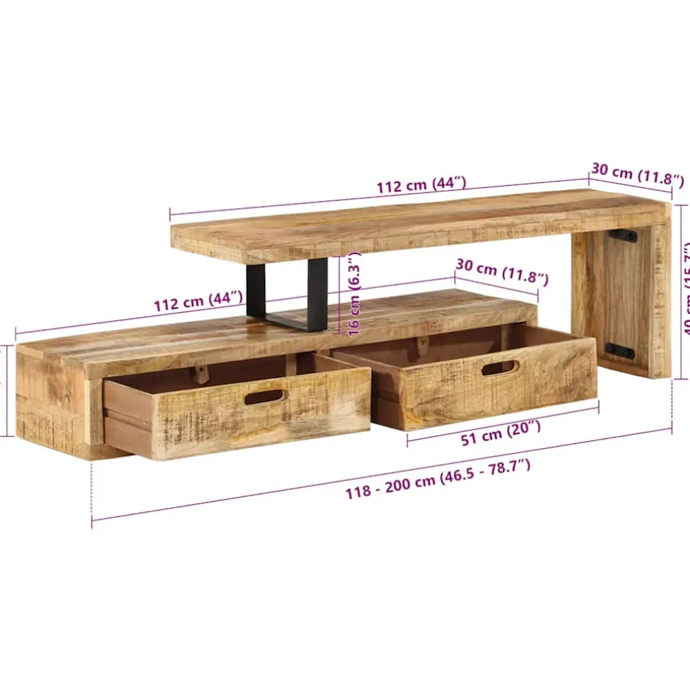 vidaXL Tv-meubel (118-200) x 30 x 40 cm massief hout mango