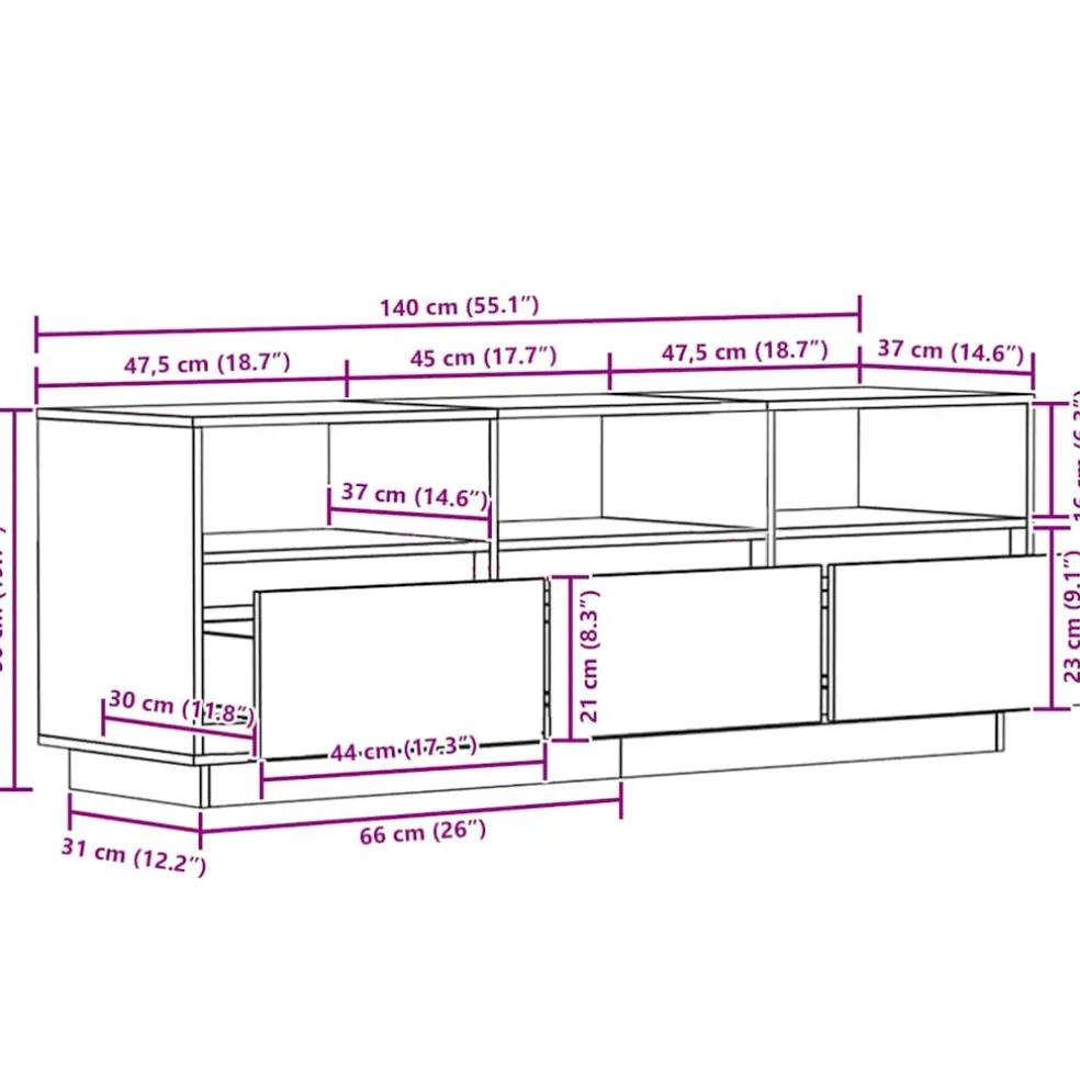 vidaXL Tv-meubel 140x37x50 cm massief grenenhout wit