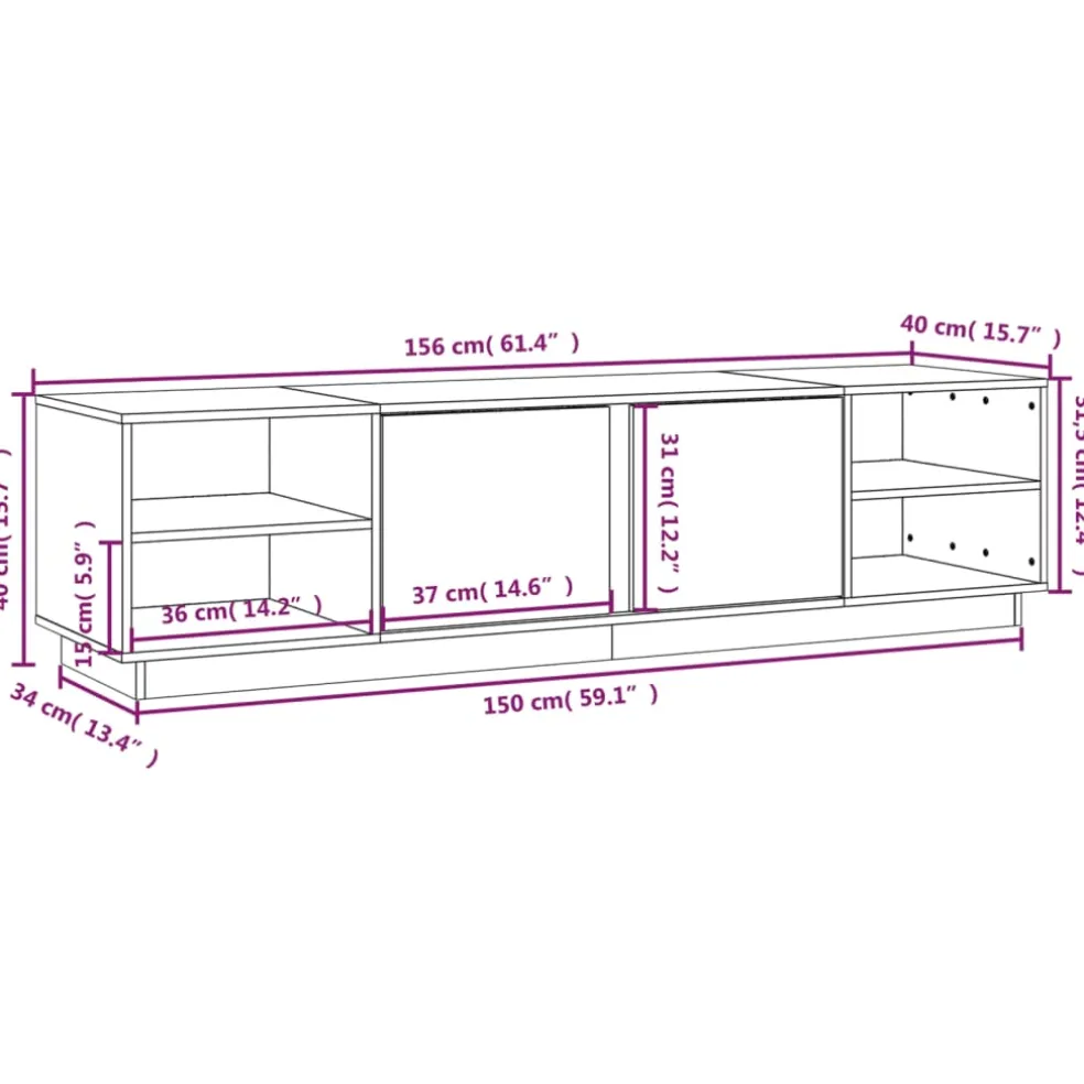 vidaXL Tv-meubel 156x40x40 cm massief grenenhout wit