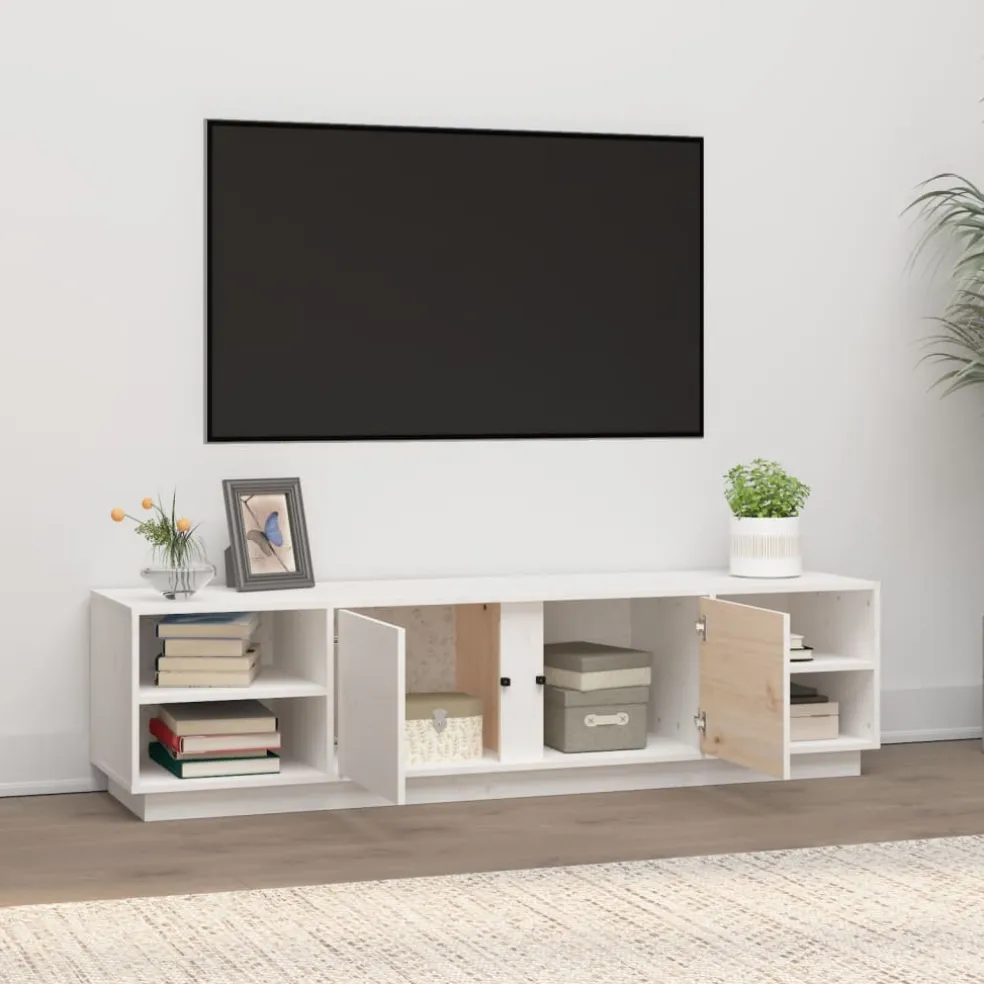 vidaXL Tv-meubel 156x40x40 cm massief grenenhout wit