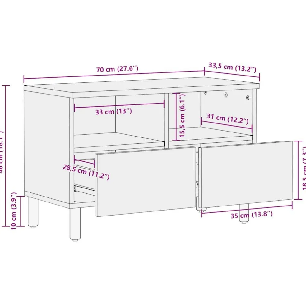 vidaXL Tv-meubel 70x33,5x46 cm massief ruw mangohout zwart