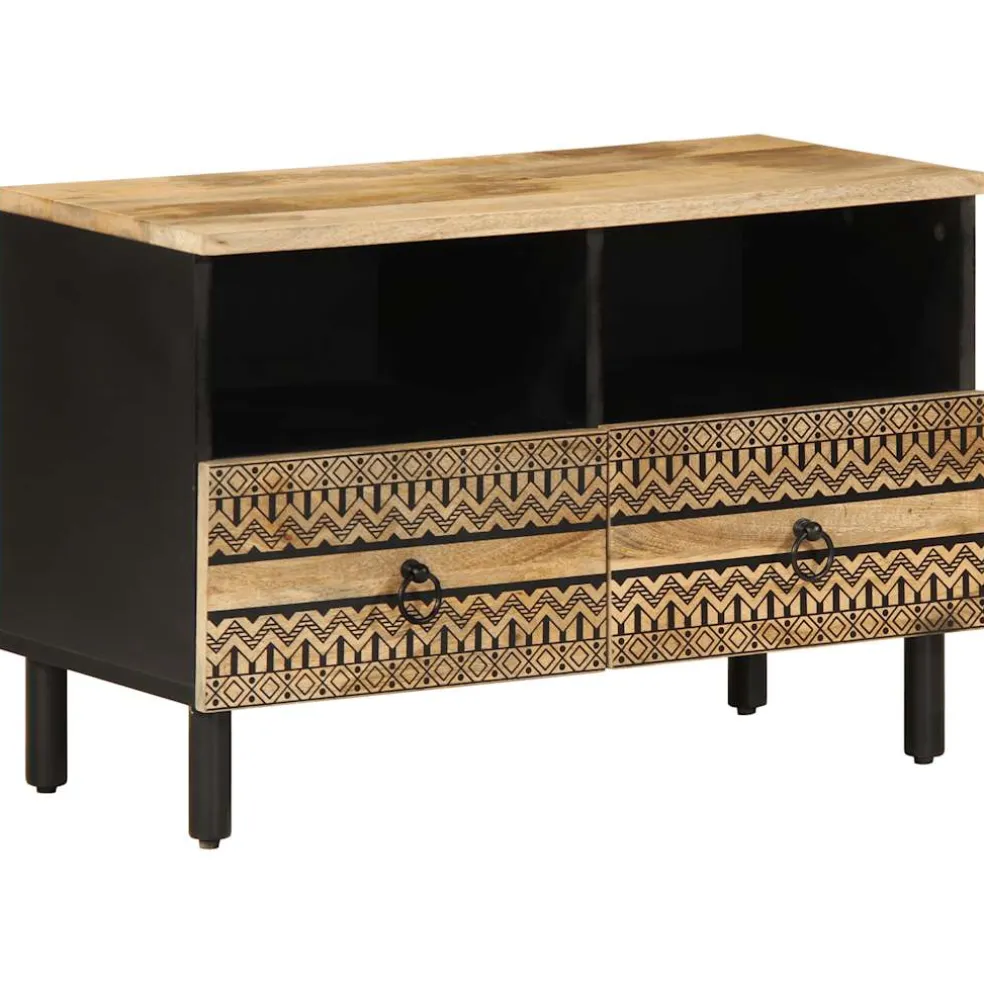 vidaXL Tv-meubel 70x33,5x46 cm massief ruw mangohout zwart
