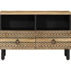 vidaXL Tv-meubel 70x33,5x46 cm massief ruw mangohout zwart