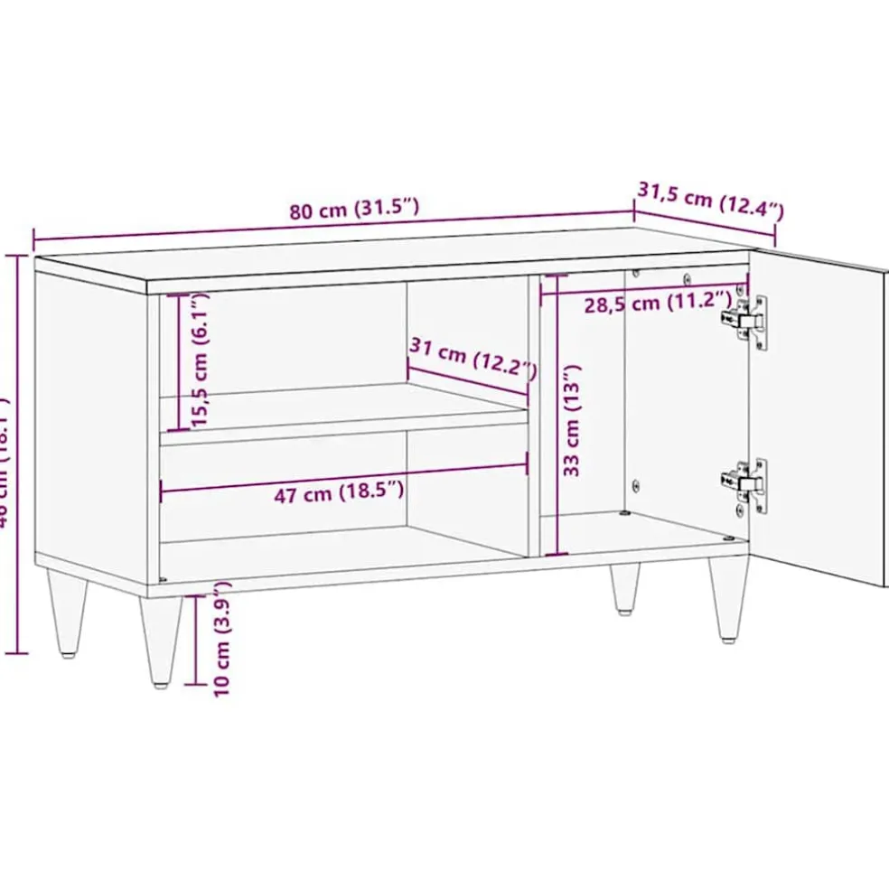 vidaXL Tv-meubel 80x31,5x46 cm massief mangohout