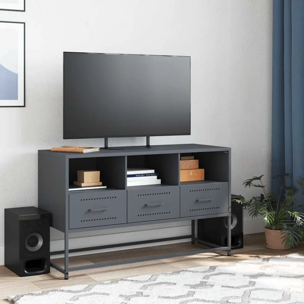vidaXL Tv-meubel 100,5x39x60,5 cm staal antracietkleurig