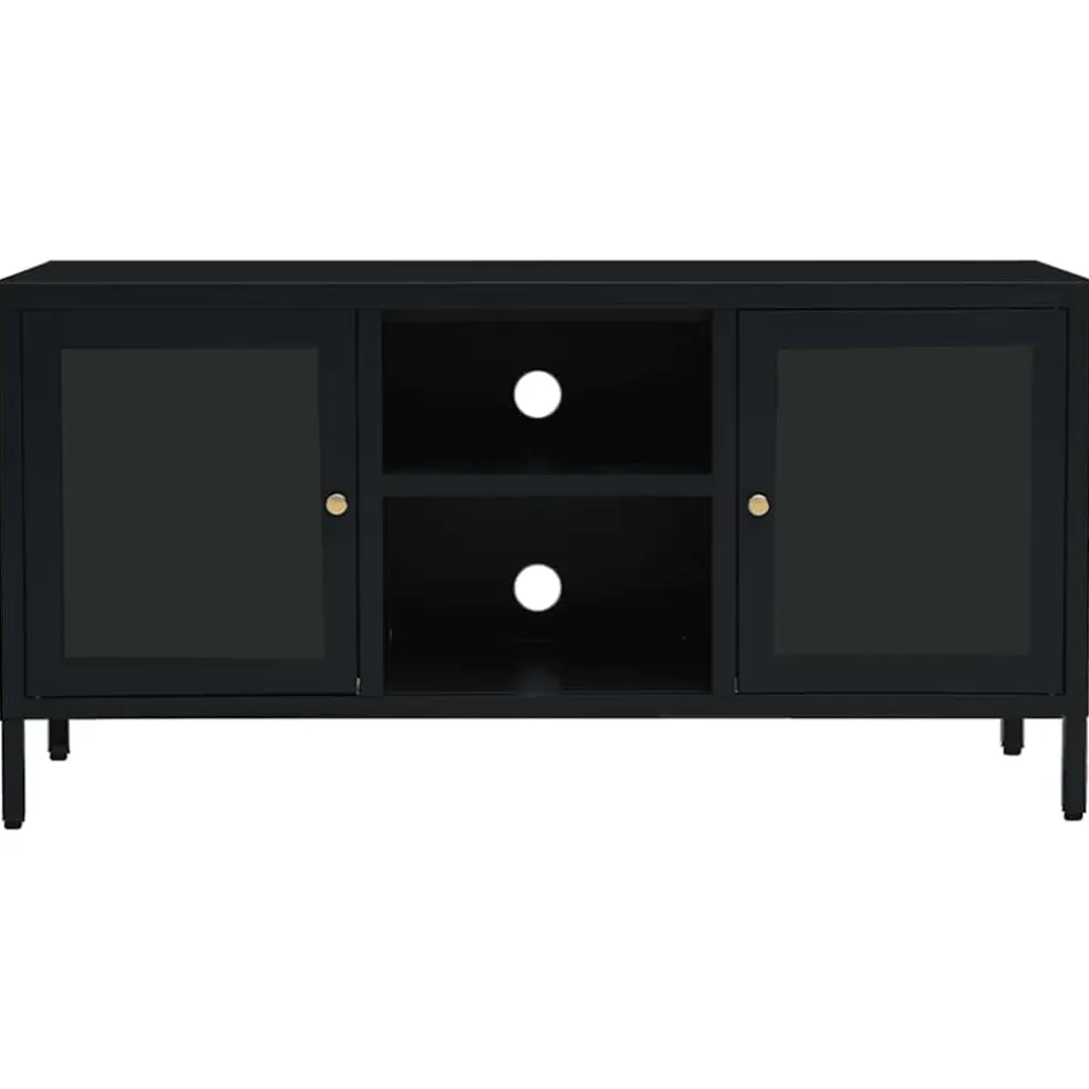 vidaXL Tv-meubel 105x35x52 cm staal en glas zwart