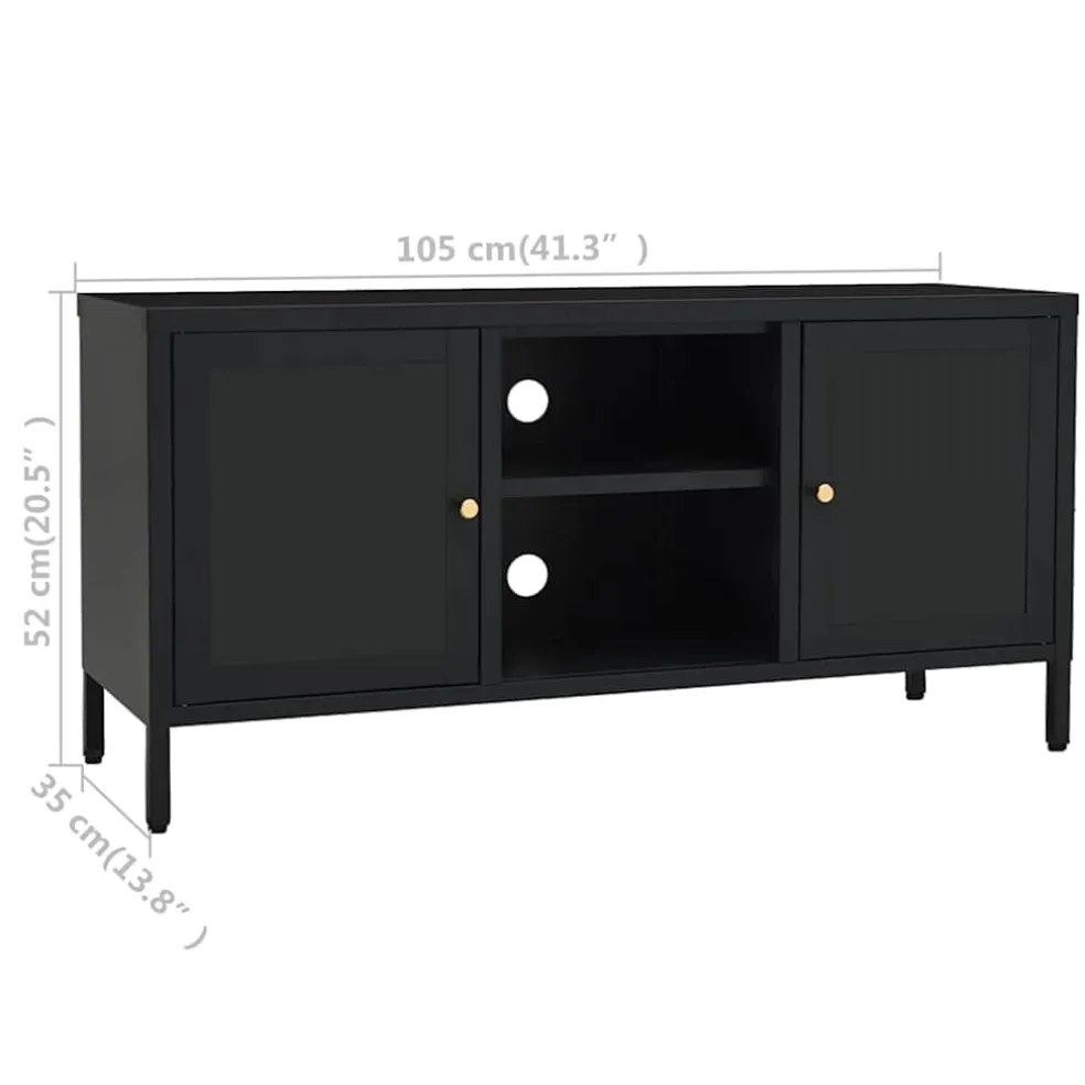 vidaXL Tv-meubel 105x35x52 cm staal en glas zwart