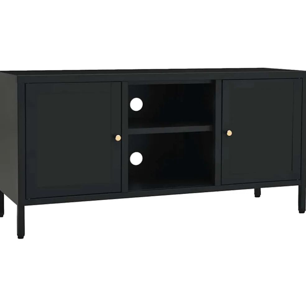 vidaXL Tv-meubel 105x35x52 cm staal en glas zwart