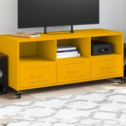 vidaXL Tv-meubel 100,5x39x43,5 cm staal mosterdgeel
