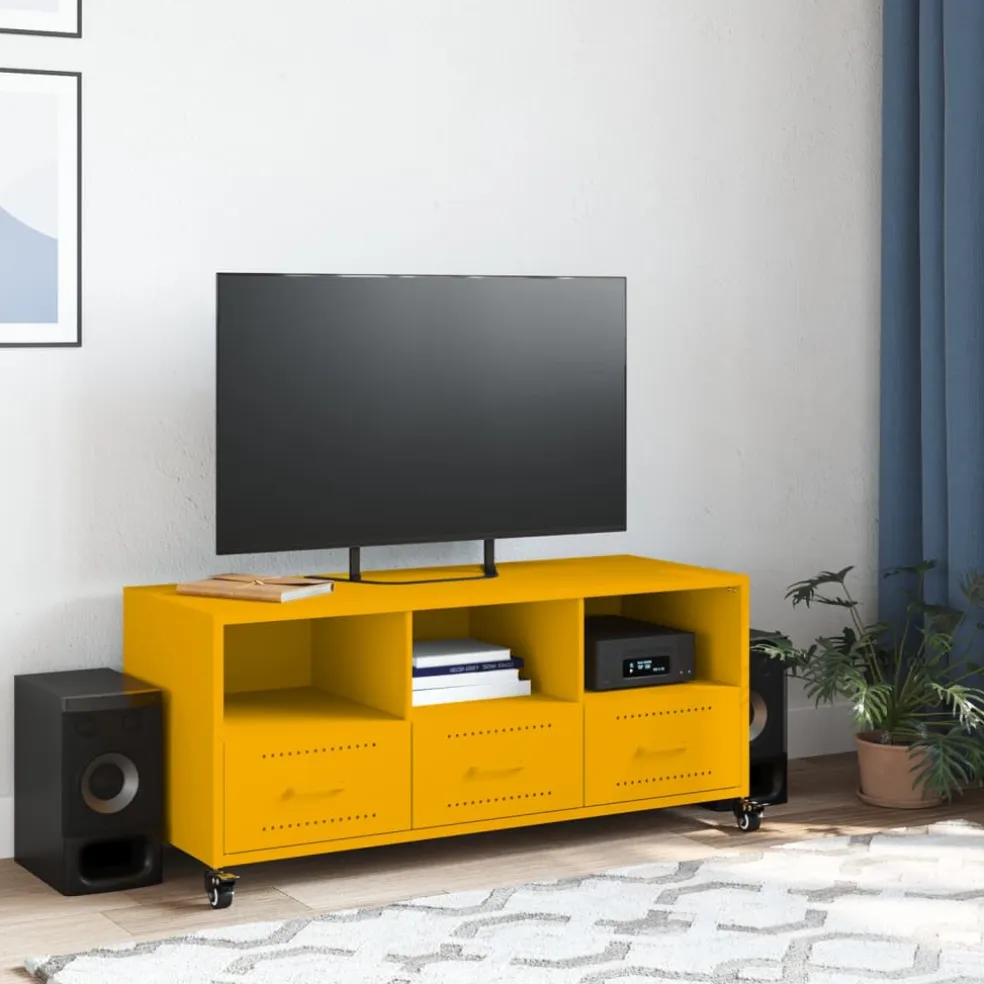 vidaXL Tv-meubel 100,5x39x43,5 cm staal mosterdgeel