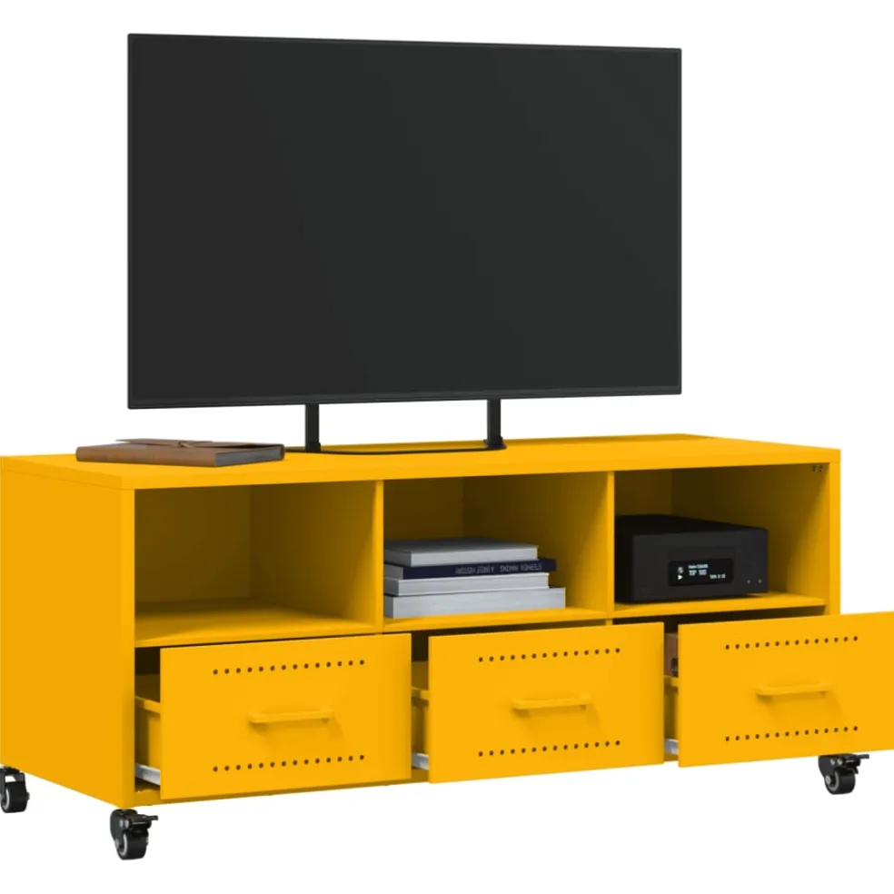 vidaXL Tv-meubel 100,5x39x43,5 cm staal mosterdgeel