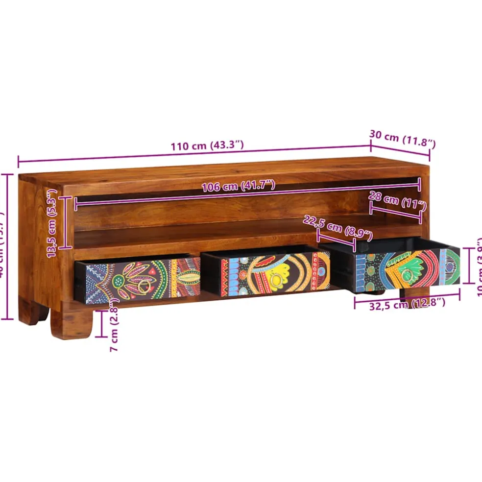 vidaXL TV-meubel 110x30x40 massief acaciahout meerkleurig