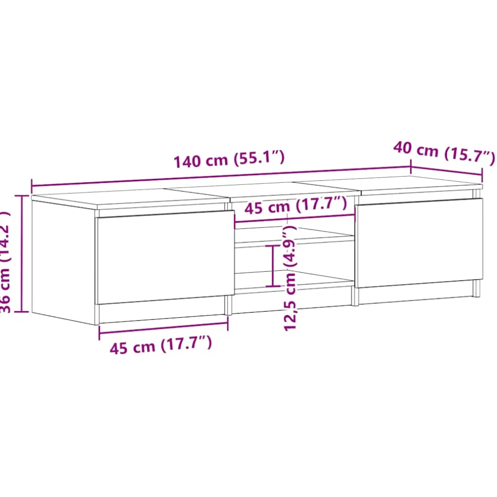 vidaXL TV-meubel Zwart Eiken 140x40x36 cm Bewerkt Hout