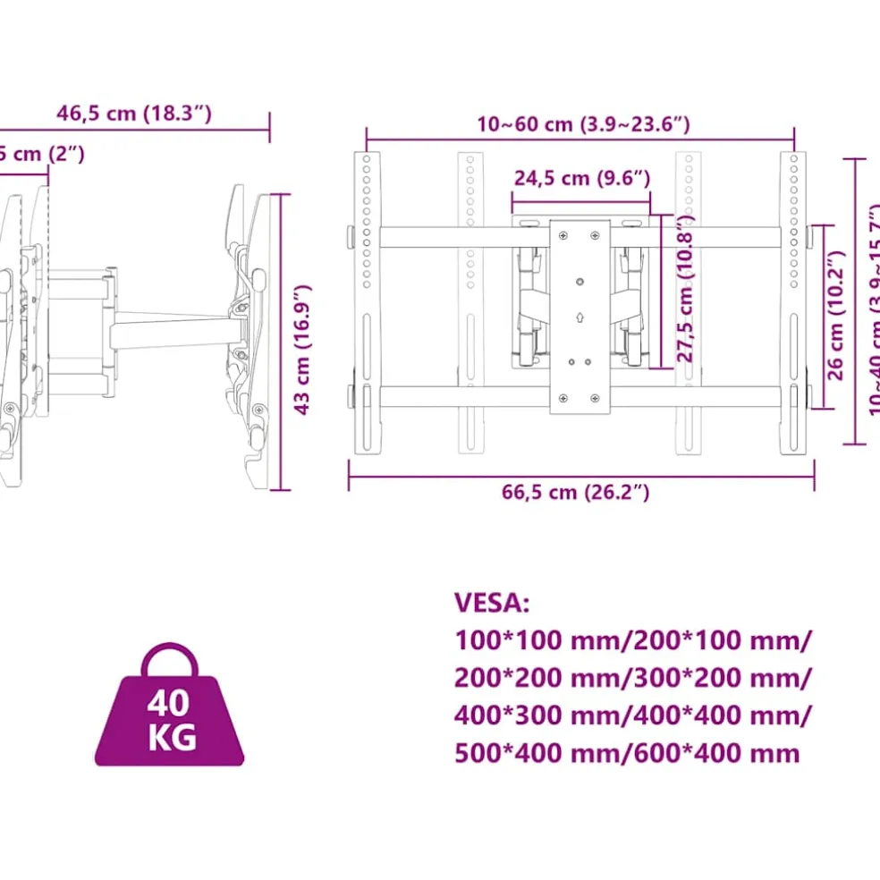vidaXL Tv-muurbeugel 37-80 inch scherm 40 kg Max VESA 600x400 mm