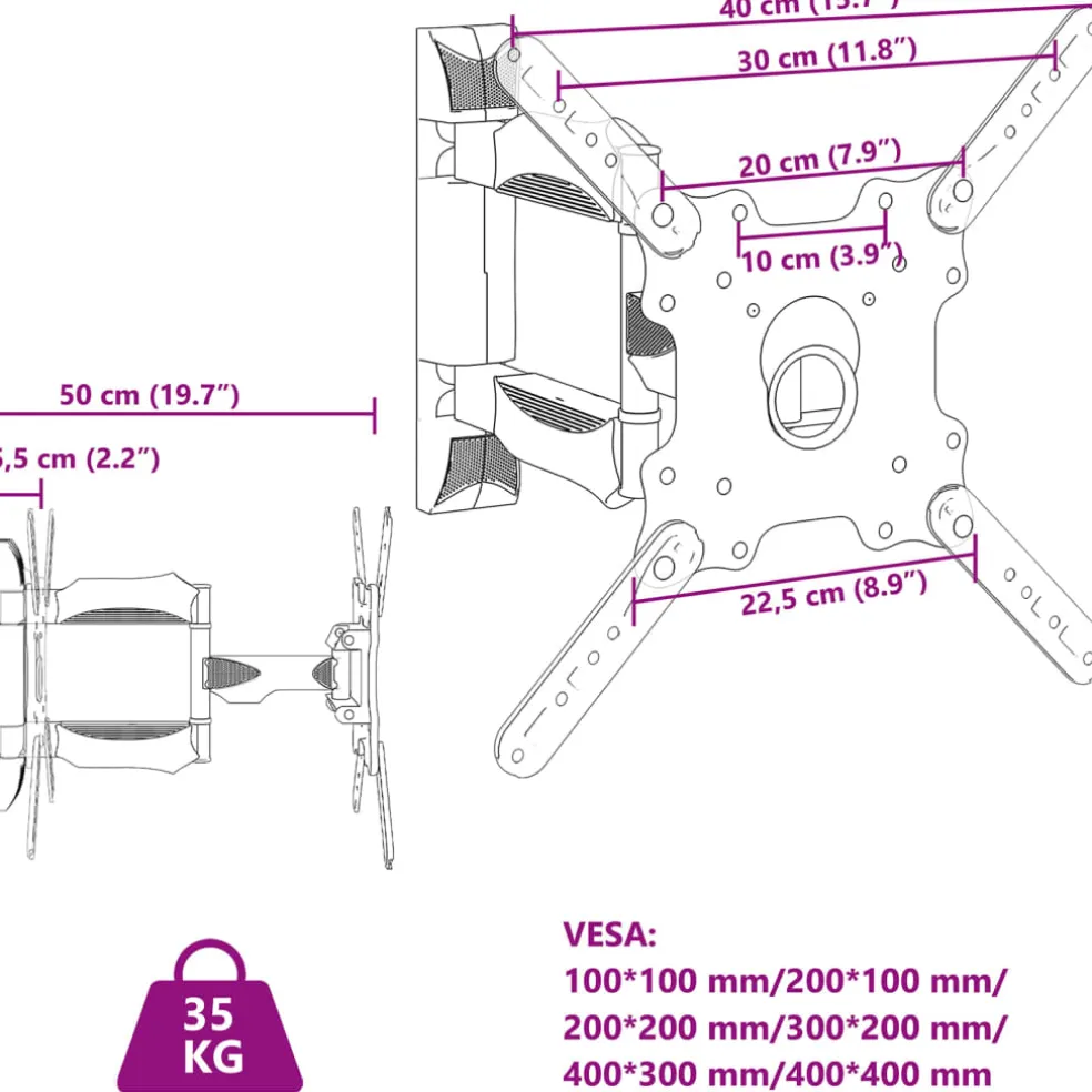 vidaXL Tv-muurbeugel 32-55 inch scherm 35 kg Max VESA 400x400 cm